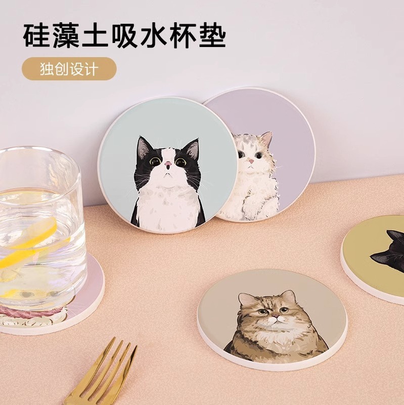 かわいい猫珪藻泥吸水コースター歯ブラシマットパーマ防止断熱カップマット置物マット浴室速乾ハードマット|undefined