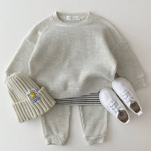 ins Korean style infant and children's clothing comfortable casual knitted suit spring and autumn loose sporty style two-piece set