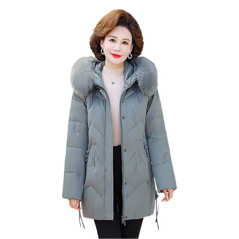 Мама пуховик зимний новый средний и пожилой женский 90 белый утиный пух толстый пиджак большой размер с капюшоном