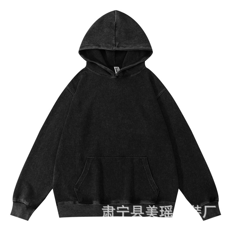 跨境360克水洗做旧慵懒复古连帽卫衣高街做旧帽衫纯色男女潮牌|undefined
