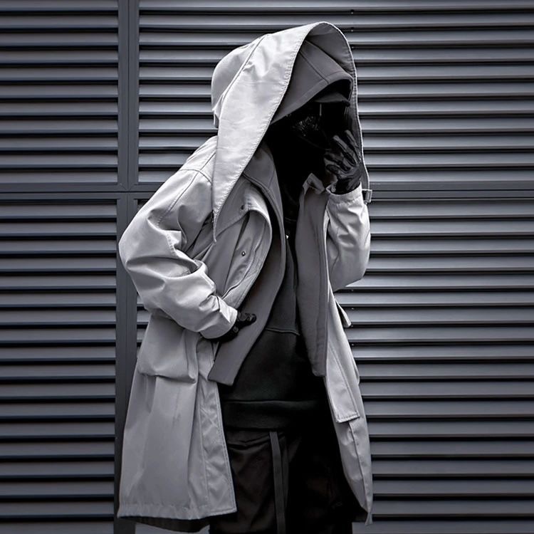 Jiye industria pesada Otoño e Invierno falso de dos piezas ropa de trabajo funcional viento costura rompevientos hombres y mujeres casual de media longitud abrigo Abrigo acolchado de algodón