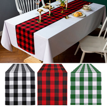 亚马逊水牛黑白格子纹桌旗装饰北欧家居涤棉桌布圣诞节日餐巾桌垫