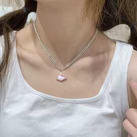 甜美少女米粒双层串珠卡通凯蒂kt猫项链女小众设计百搭颈链锁骨链