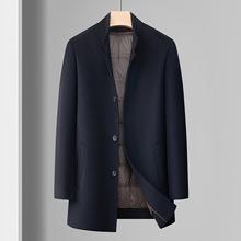 品牌尼克服男高档立领双面呢可脱卸羽绒内胆中长款绵羊毛呢子大衣