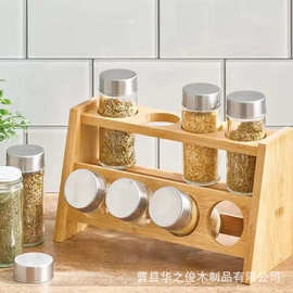 新款竹木调料架家居厨房台面调味罐香料收纳架双层调味罐整理架
