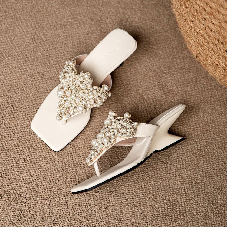 2026 nueva mujer verano vestido retro bohemia sandalias zapatos de playa de perlas chanclas image 5