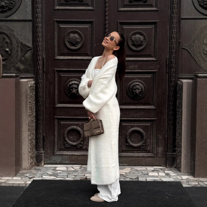 Foreign Trade European and American Single Sweet Long Imitation Mink Velvet Sweater Cardigan Autum New Style Plus Long Soft Waxy Top for Women