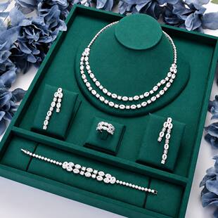 Light luxury high-end zircon jewelry set women's necklace earrings ring bracelet four-piece set bridal wedding banquet accessories