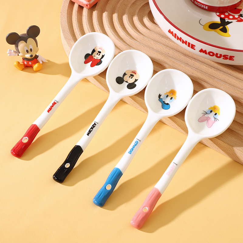Cuchara de cerámica de Disney, mango largo, cuchara linda, sopa, cuchara, cuchara pequeña, cuchara para niños de dibujos animados, cuchara para el hogar, envío gratis