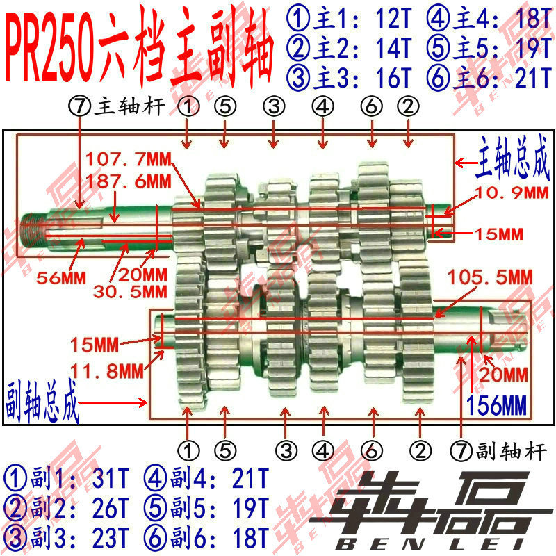 Zongshen Secolon Pr250 Pa2 Sr250-12 Six-Speed Built-In Balance Shaft Engine Main and Secondary Shaft Assembly