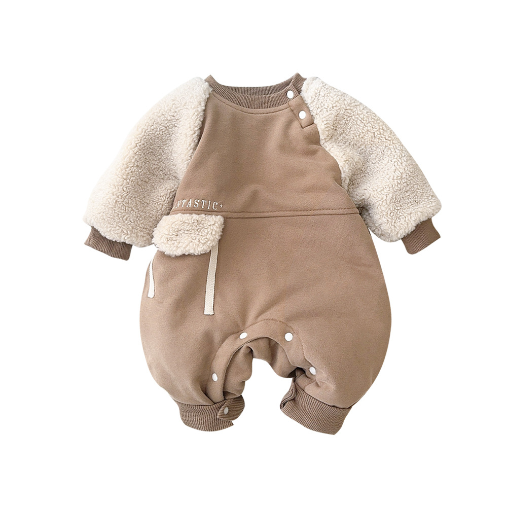 2024 finales de otoño nuevo producto bebé de una pieza ropa para niños coreanos ropa de escalada de estilo occidental principios de invierno más ropa de pelo de terciopelo