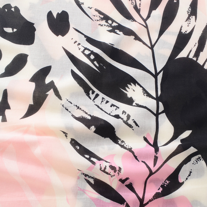 Amazon deseo transfronterizo primavera bufanda delgada señoras viaje foto chal hojas impresas algodón y cáñamo sensación bufanda