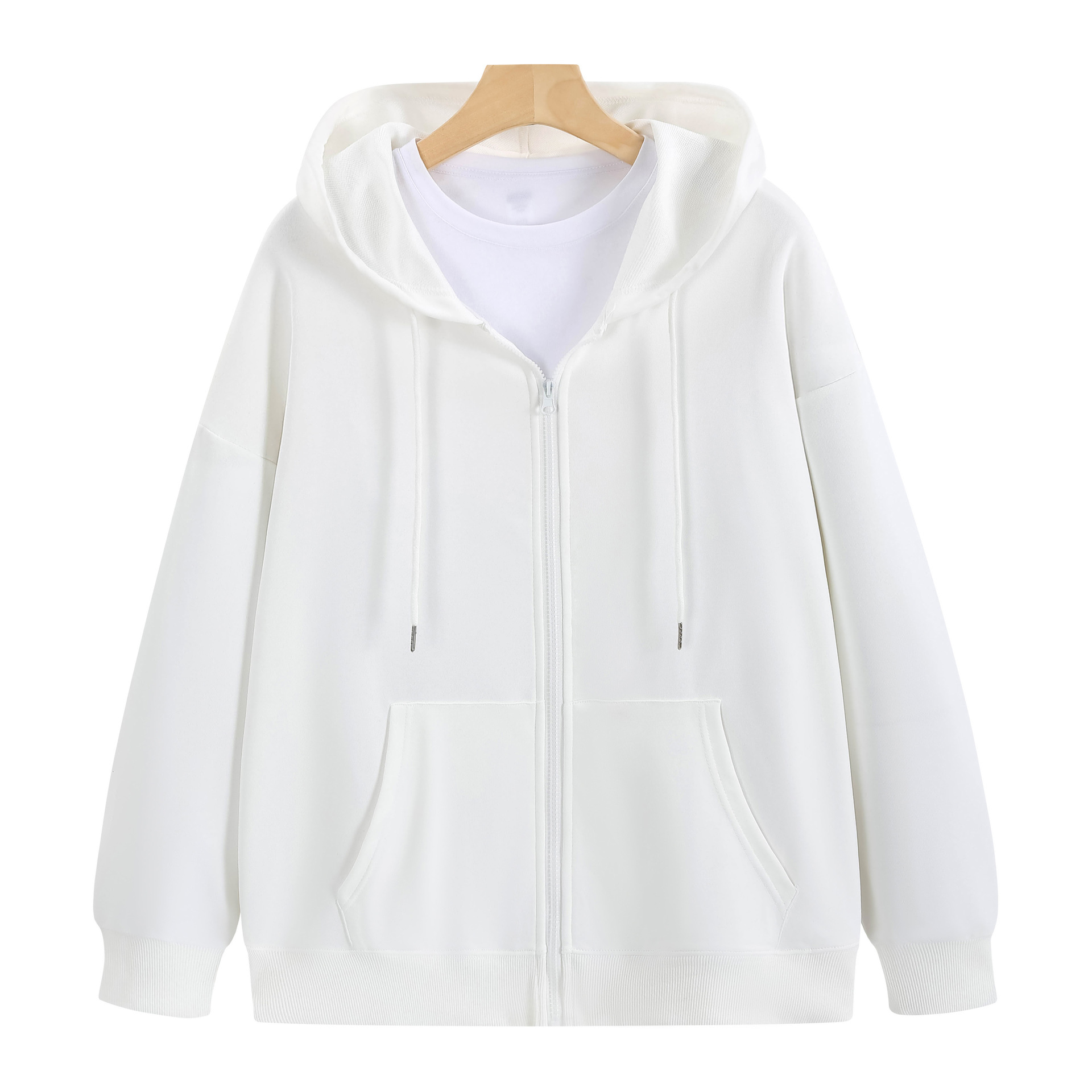 Otoño y invierno marca de moda de color sólido chaqueta casual de manga larga ropa de trabajo con cremallera sombrero suéter personalizado logo impreso