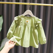 1-5岁女宝宝清新衬肤绿色娃娃衫3女婴儿春装新款女童亲肤上衣