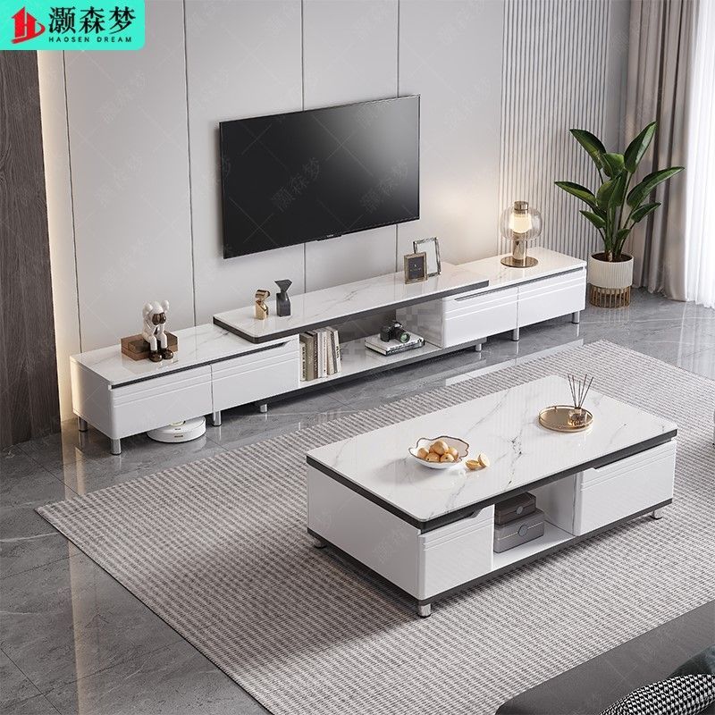 New Tv Cabinet Floor-Standing Modern Simple Living Room Home Retractable Size Tv Cabinet Coffee Table Combination
