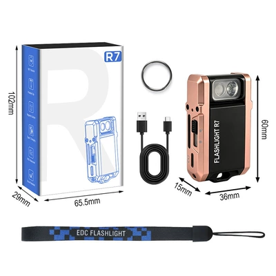 R7 Multifunctional Portable Keychain Flashlight 180 ° Rotating lamp head RGB three-color light source cap clip light flashlight (UV fənərlər) - r7-multifunctional-flashlight-gold