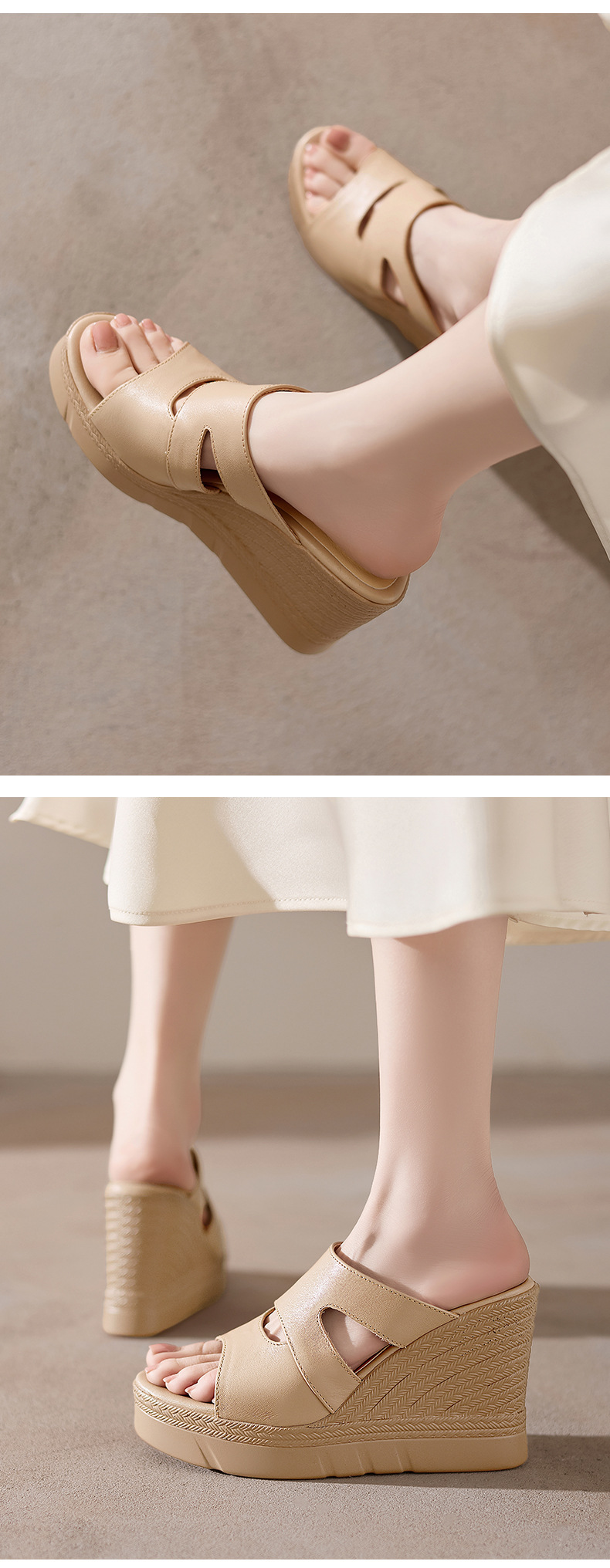 Sandal cao gót nữ hở mũi đế xuồng dày 10 cm — đen chi tiết 6
