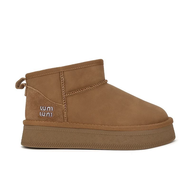 Leather fleece high low boots platform, genuine leather