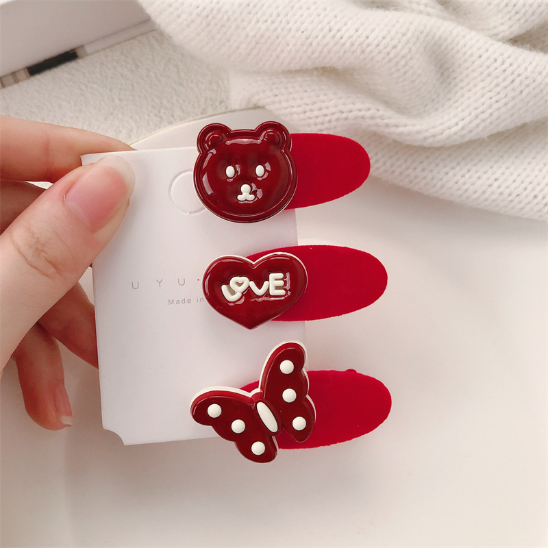 Anchor rojo amor osos brocas de pato joyas para el cabello de la niña mariposa festiva brocas de cabello lateral rotas brocas de frange