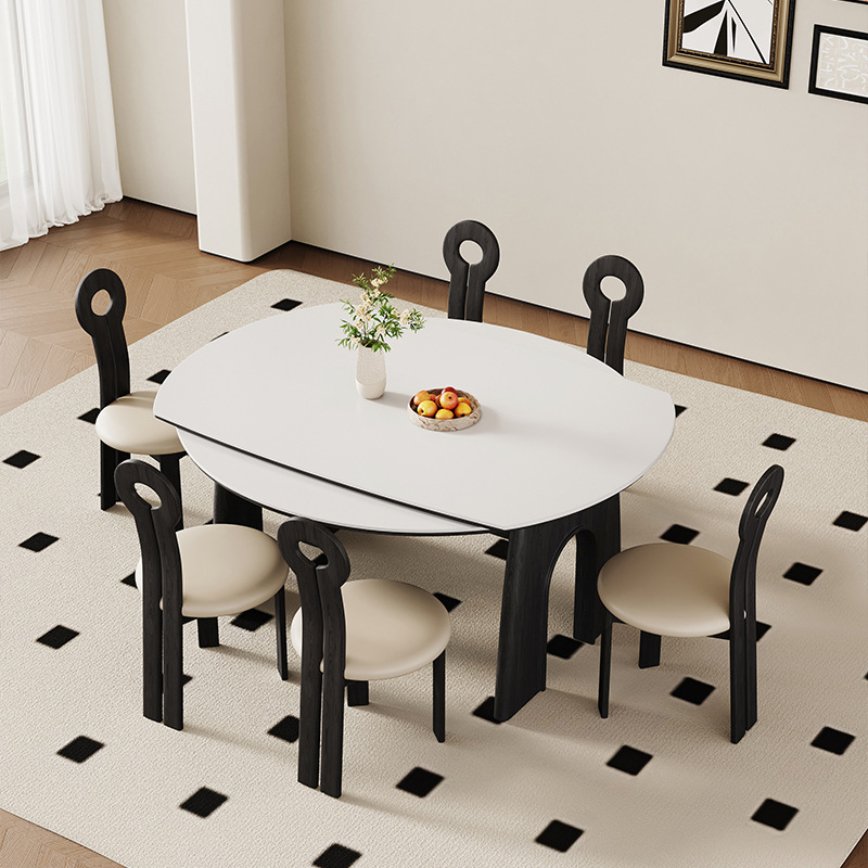 French Antique Solid Wood Ash Dining Table Small Apartment Designer Home Retro Foldable Rock Plate Dining Table and Chair