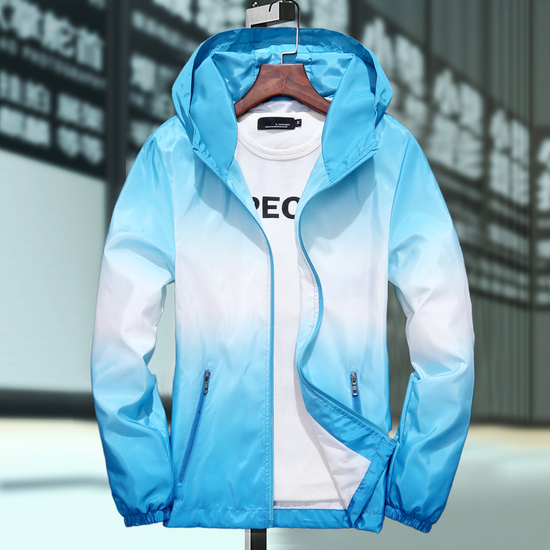 Spring and Autumn Thin Windbreaker Jacket Men's 2022 New Fashion Handsome Gradient Rainbow Top Hooded Jacket Men's