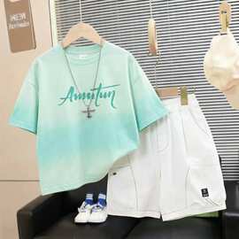 男童短袖套装26新款炸街痞帅儿童夏装男孩扎染童装大童夏季两件套