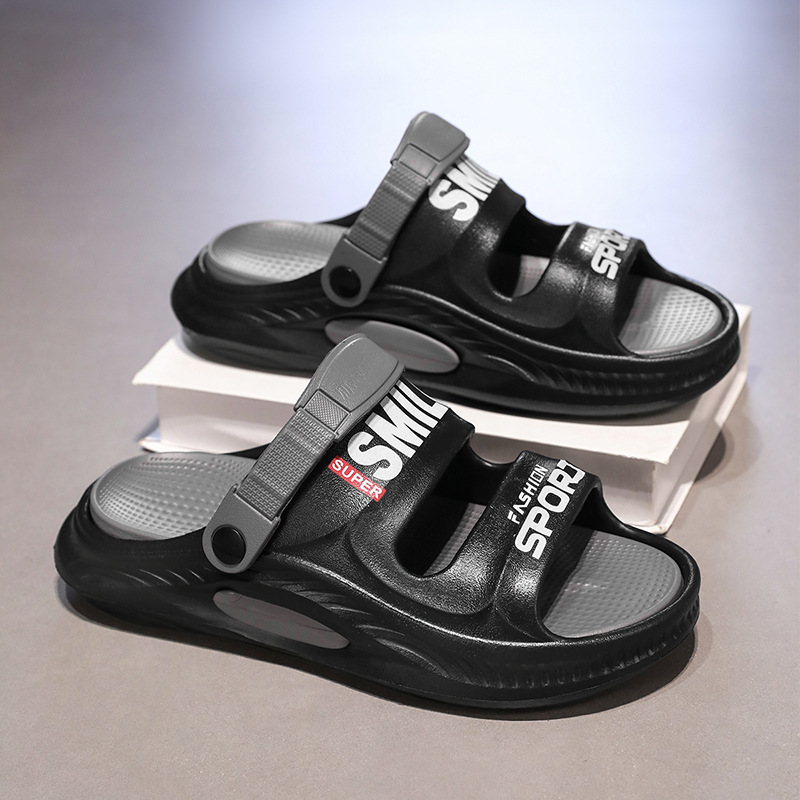 Zapatillas de una palabra para hombre, uso exterior de verano, antideslizante, desodorante, suela suave, ligero, pisando mierda, sandalias de playa de verano casuales, zapatos de moda