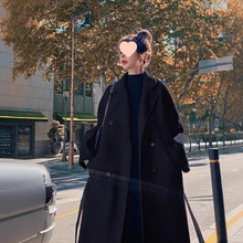 新款春夏大码女装毛呢外套中长款加棉加厚宽松遮肉显瘦过膝呢大衣