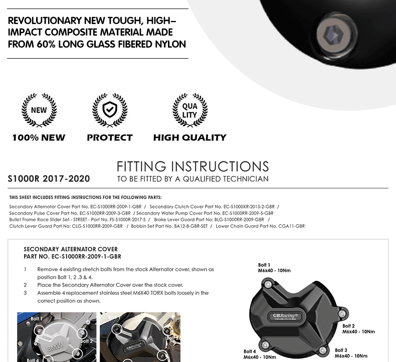 Suitable for Bmw S1000R/Rr Xr Modified Engine Protection Cover Gbracing Anti-Fall Side Cover