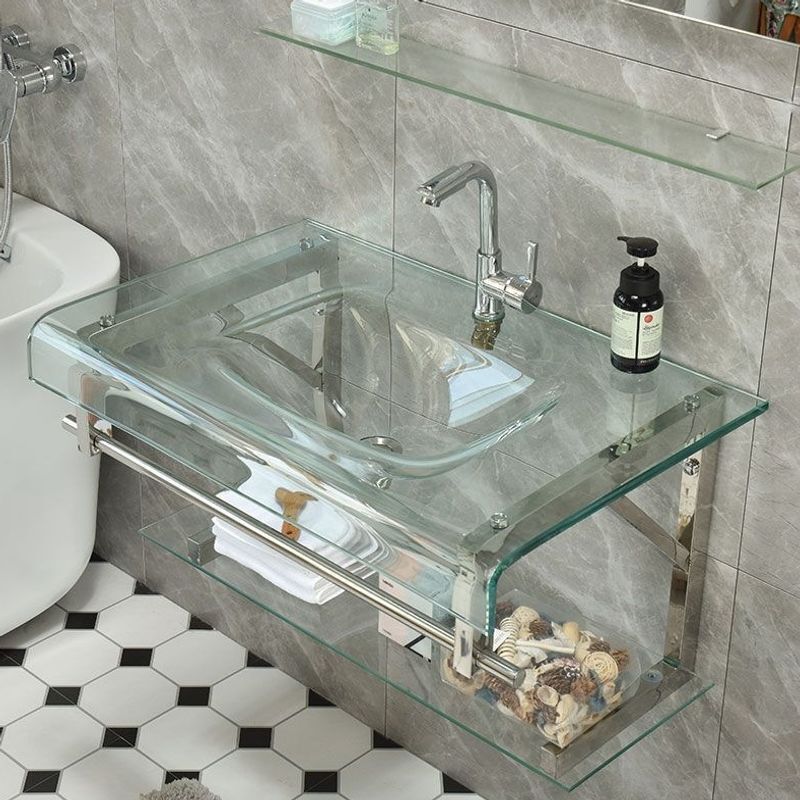 Bathroom tempered glass washbasin, washroom washbasin, balcony wall-mounted bathroom cabinet, small-sized countertop basin Bathroom tempered glass washbasin, washroom washbasin, balcony wall-mounted bathroom cabinet, small-sized countertop basin