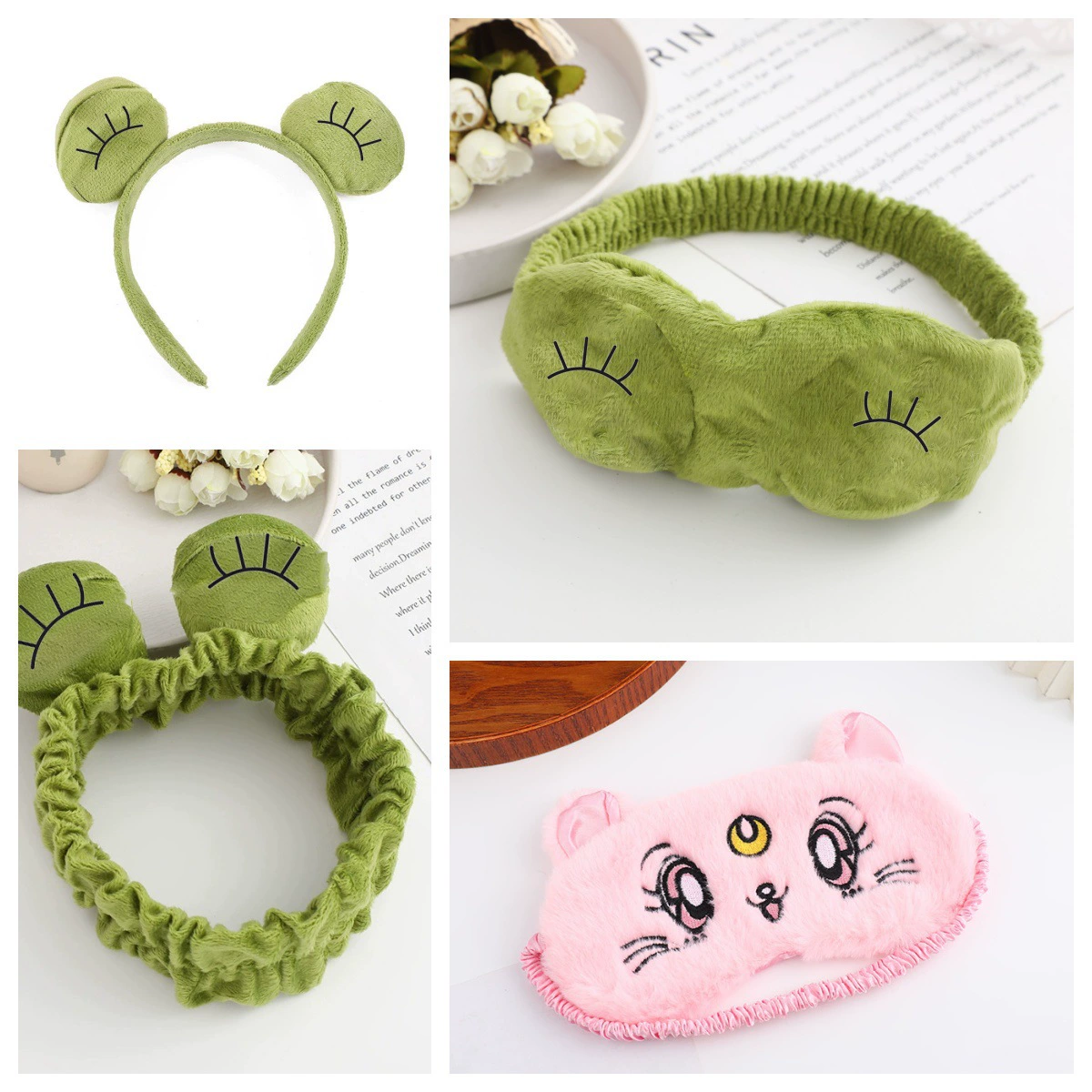 Милый мультфильм грустная лягушка маска для волос обруч для волос