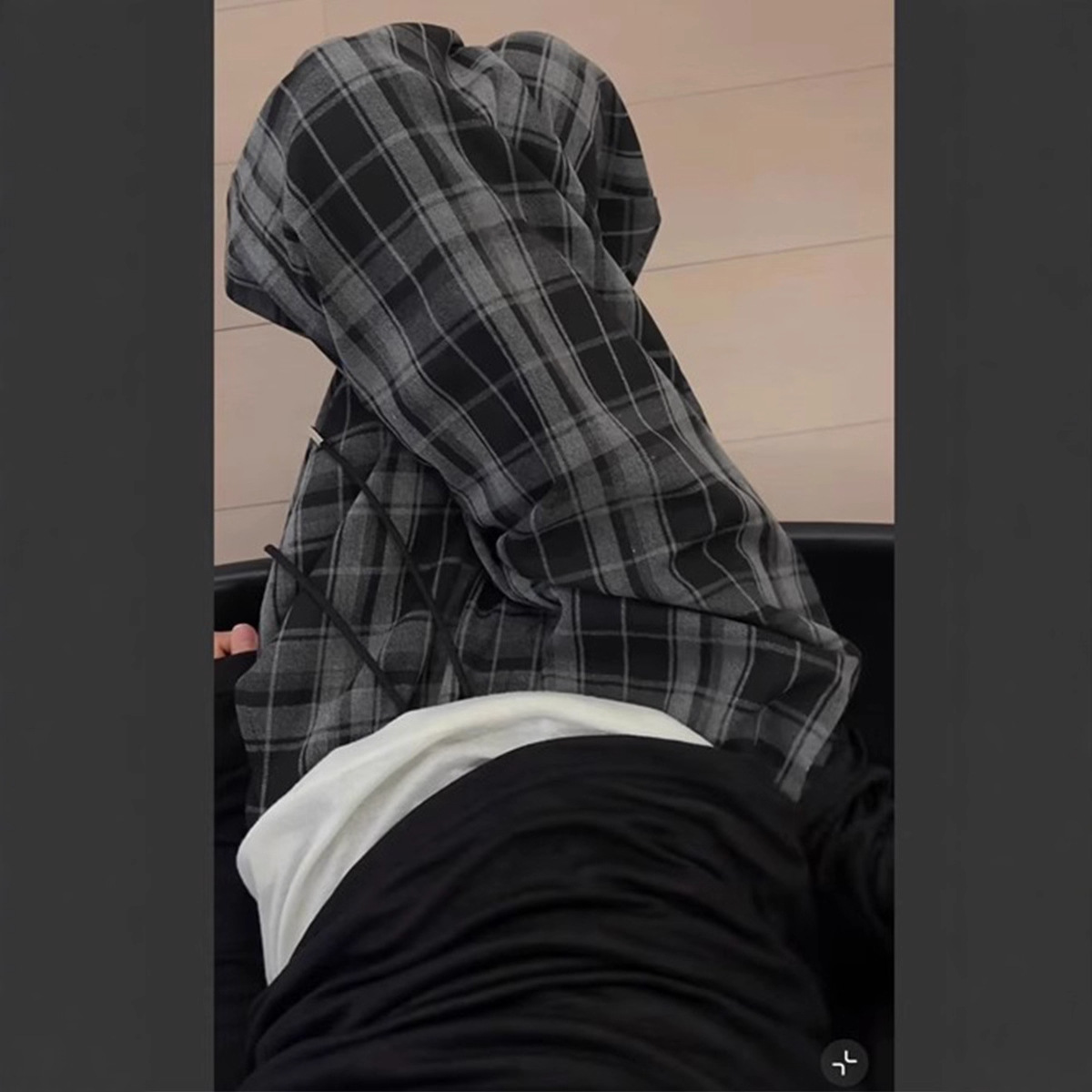 Black Retro Plaid Pants for Women, Loose Straight-Leg Spring and Autumn Petite Casual Lazy Style High-Waisted Drapey Wide-Leg Pants