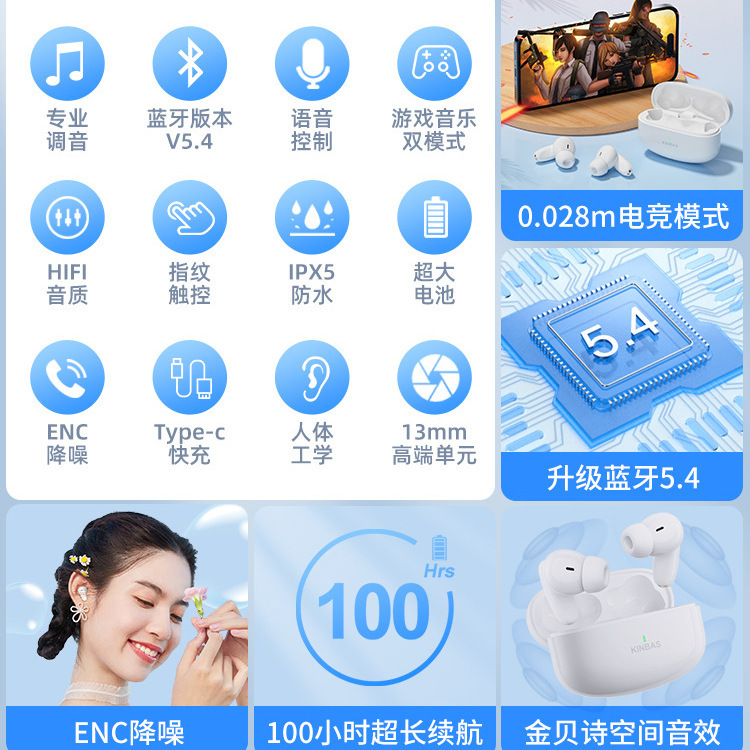 100小时续航ENC降噪无线蓝牙耳机运动2025款正品适用苹果小米华为|undefined