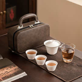 德化白瓷茶具羊脂玉旅行茶具套装企业年会活动开会纪念品伴手礼