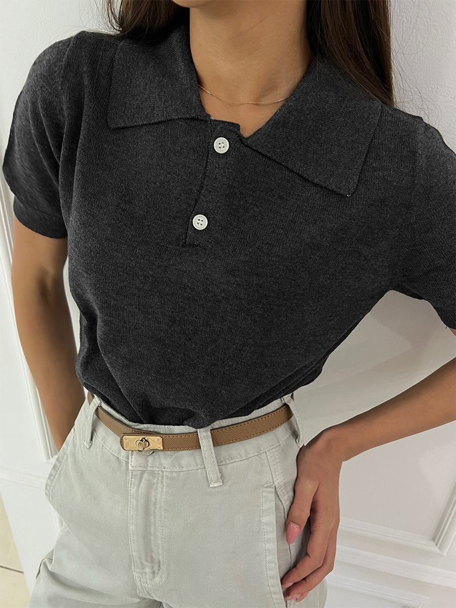 Suéter transfronterizo Europa y América 2026 primavera y verano nuevo polo cuello botón de punto corta cornisa simple camisa de punto de viento manga corta image 4