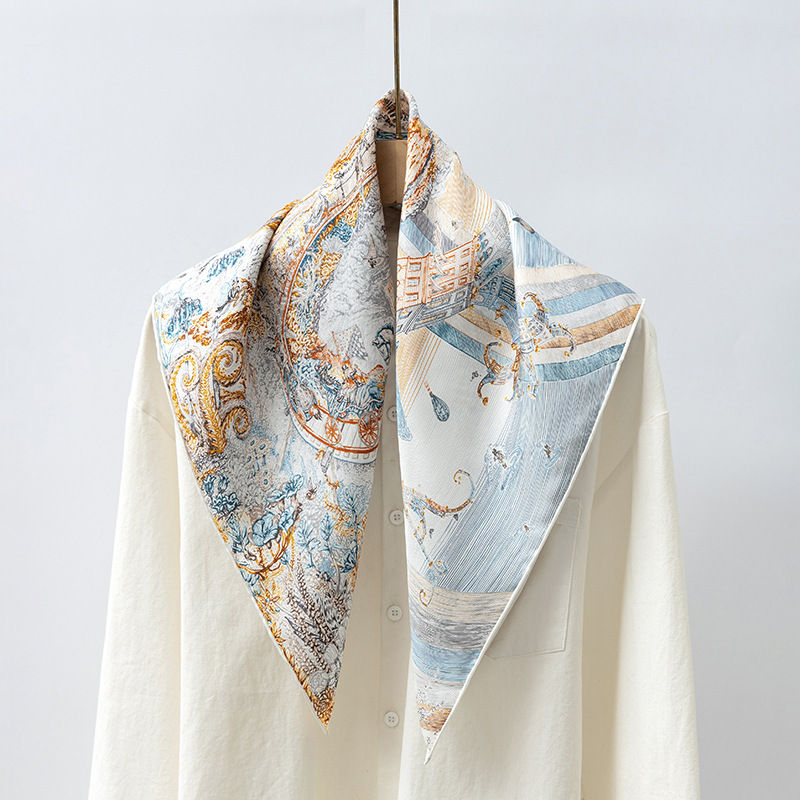 Soaring Dreams of Fortune Silk Scarf Heavy Twill Mulberry Silk 70cm Square Scarf Wholesale 100% Mulberry Silk