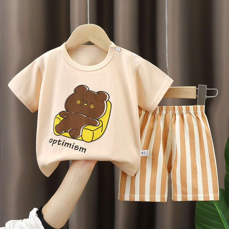 Children's Short-Sleeved Suit Pure Cotton Baby T-Shirt Shorts Boys' Clothes Girls' Summer Clothes Kidsren's Clothing for Small Kidsren and Infants