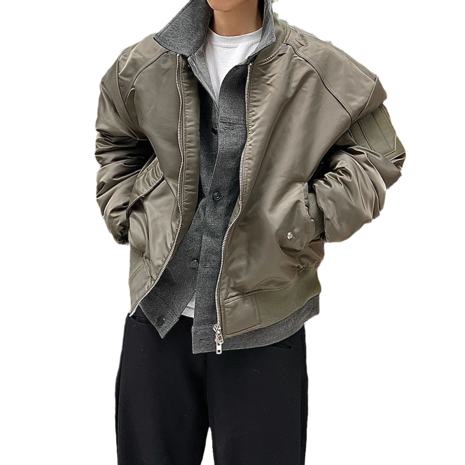 Invierno americano retro falso de dos piezas de béisbol uniforme de algodón acolchado abrigo hombres ins costura contraste color engrosado piloto de algodón acolchado abrigo de moda