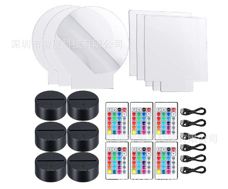 Transfronterizo nuevo exótico 3D luz de la noche titular USB Toque control Remoto colorido luz de la noche lámpara de mesa de acrílico combinación base