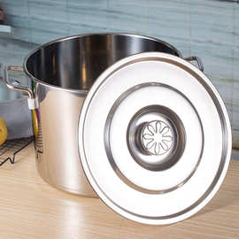 3EW1加厚不锈钢汤桶商用汤锅圆形带盖煮肉桶炖卤肉锅高身复底锅电