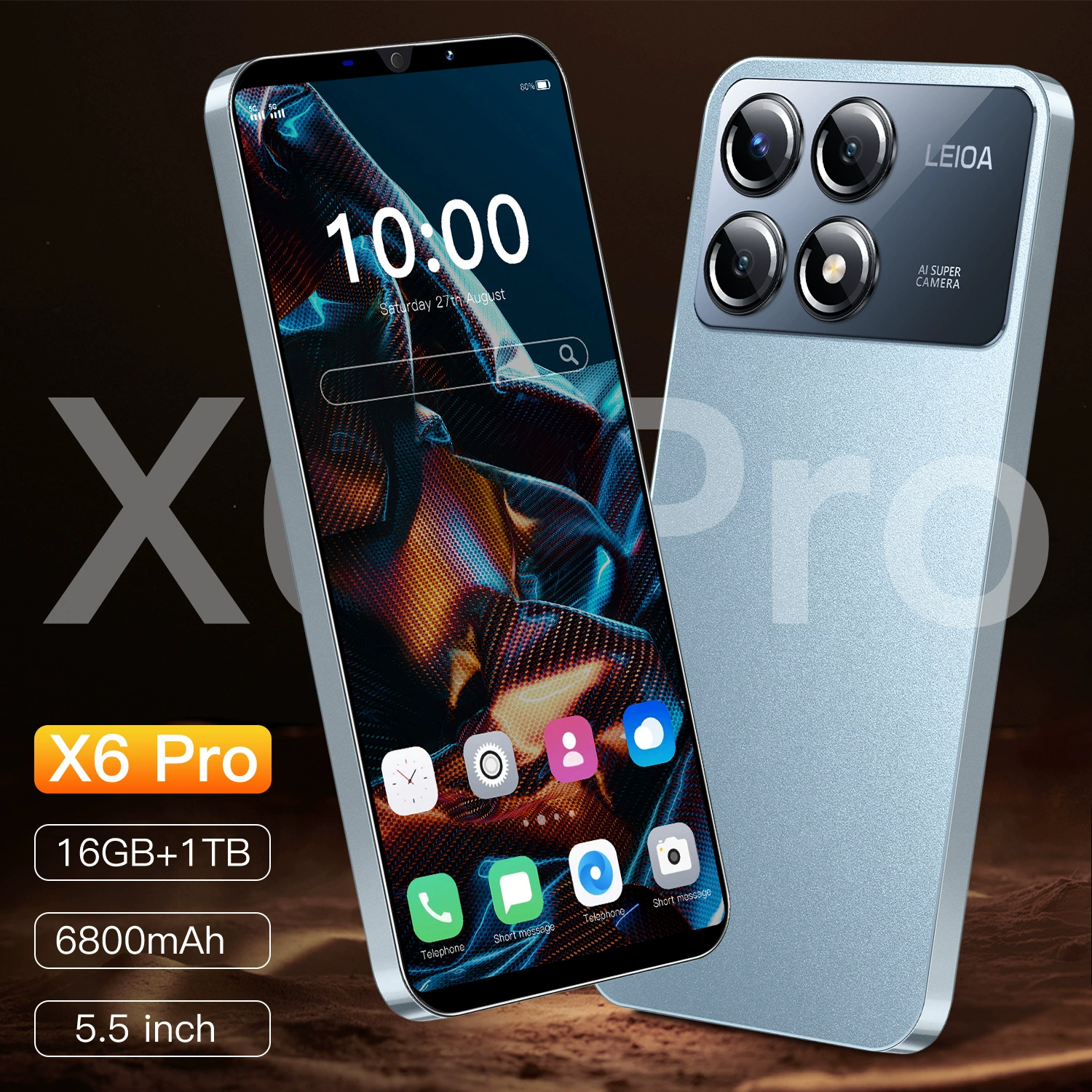 Умный мобильный телефон Pro, X6, 5" экран, Android, поддержка всех сетевых стандартов связи, полноэкранный дисплей