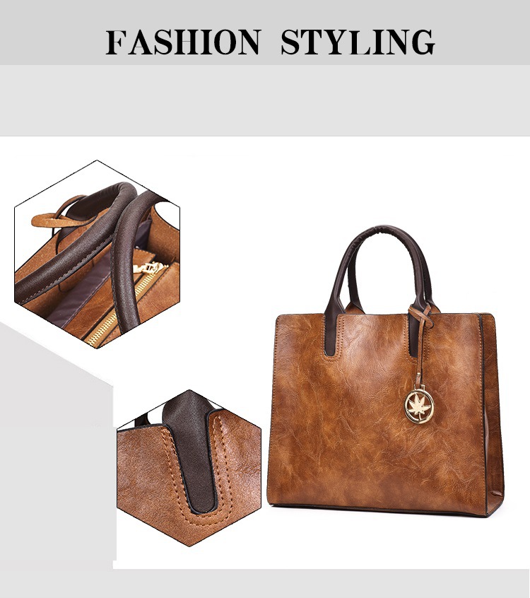 Top Handle Strap Type Women's All Seasons Pu Leather Solid Color Vintage Style Square Zipper Shoulder Bag Bag Sets Handbag