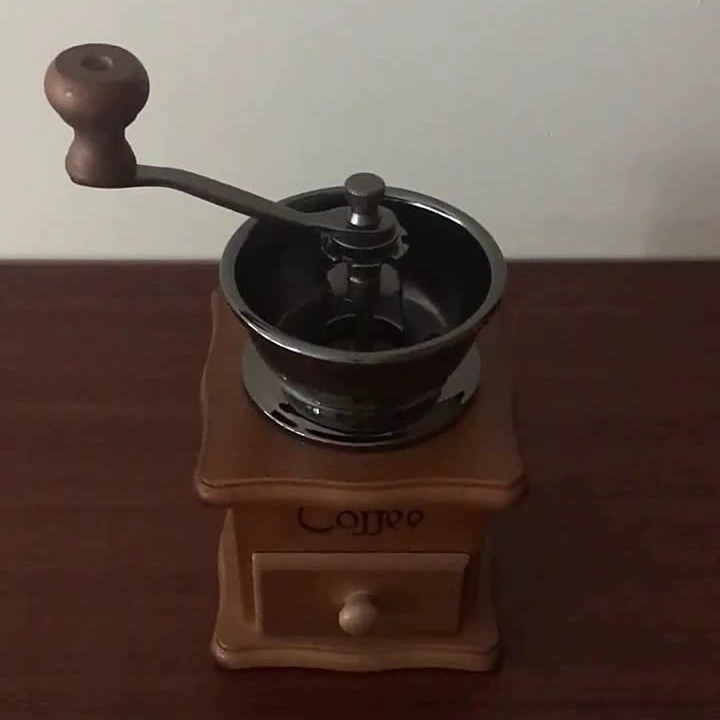 Ретро кофемолка ручного типа с кочергой для дома и офиса, основание из твердой древесины, помол на кубке ручной заварки