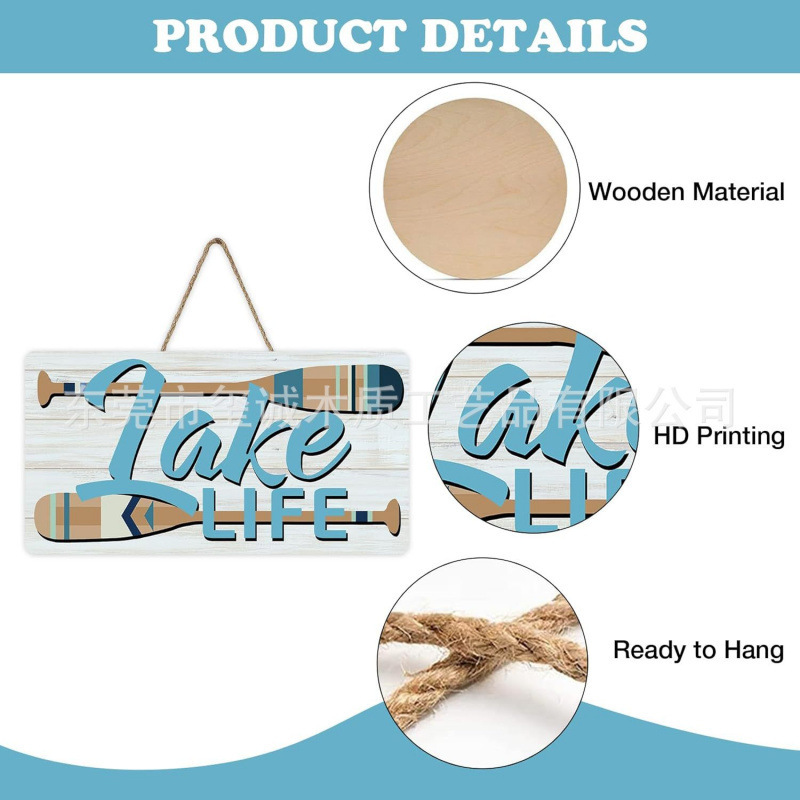 Cross-border Lake Life Paddle Front Door Sign Spring/Summer Lakeside Farmhouse Rustic Wooden Wreath Indoor Wall Hanging Decoration