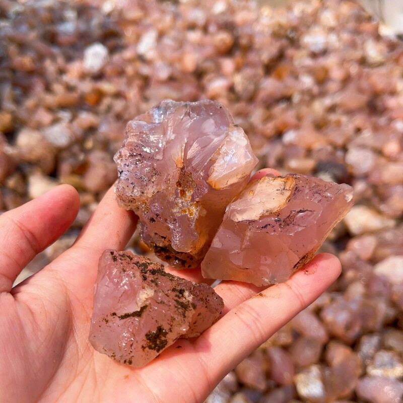 天然冰种粉玉髓原石DIY雕刻吊坠牌子毛料冰透粉玉石戒面珠宝原料|undefined