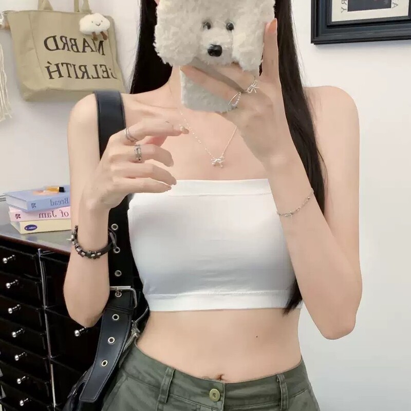 Summer New Solid Color Sexy Tube Top with Integrated Fixed Breast Pad Niche Slim Fit and Versatile