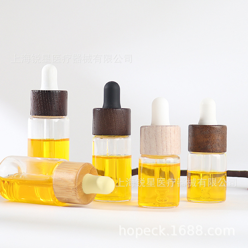 现货HOPECK天然竹木胶帽滴管盖透明管制玻璃瓶20牙10-30ml精油瓶