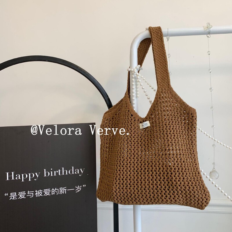 2025 New Large Capacity Tote Bag Women's Holiday Beach Straw Woven Bag Cotton Woven Bag Net Pocket Shoulder Handbag