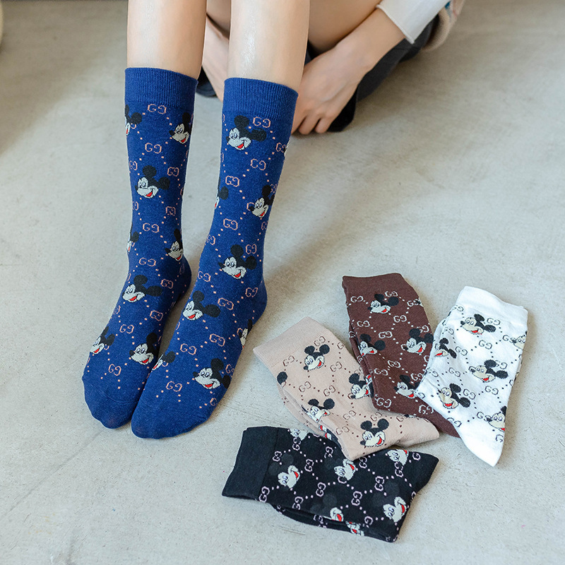 2024 Autumn and Winter New Trendy Socks Japanese Style Cartoon Mickey Mouse Joint Mid-Calf Socks Mickey Style Socks