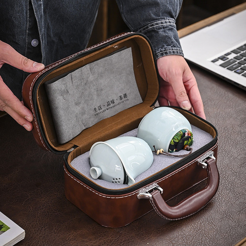 Travel Car Tea Set Portable Outdoor Storage Small Set Quick Cup Ceramic Gongfu Cover Bowl Tea Infuser Complete Set